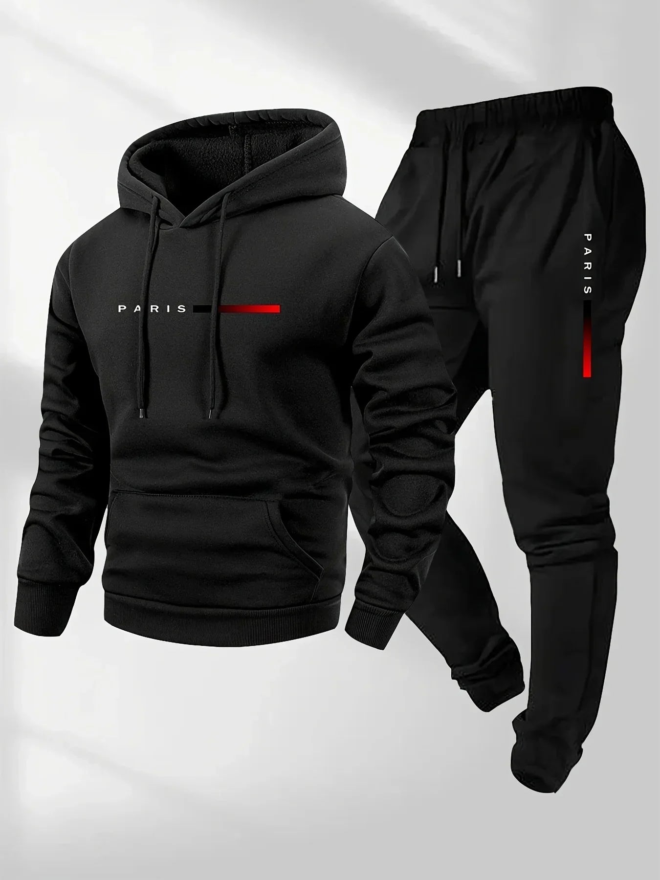 Printed sweatshirt set, wool sweatshirt and pants set for men, warm and casual sports sweatshirt pants set for autumn and winter