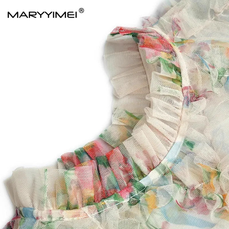 Evening Dresses: Women's dress Lantern Sleeve Mesh Print