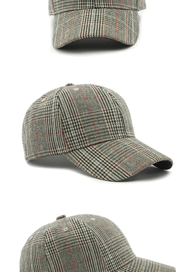 Spring Autumn Women's Baseball Cap Cotton Classic Checkered Snapback Hat Men Women British Style Hard Top Sunshade Hat