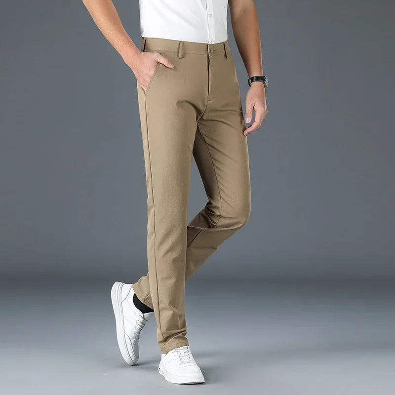 2024 Men's Spring Summer Fashion Business Casual Long Pants Suit Pants Male Elastic
