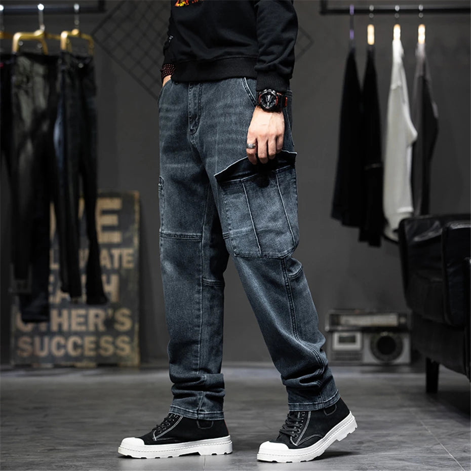 Baggy Jeans Men Plus Size 40 44 Denim Pants Fashion Pockets Cargo Jeans Pants