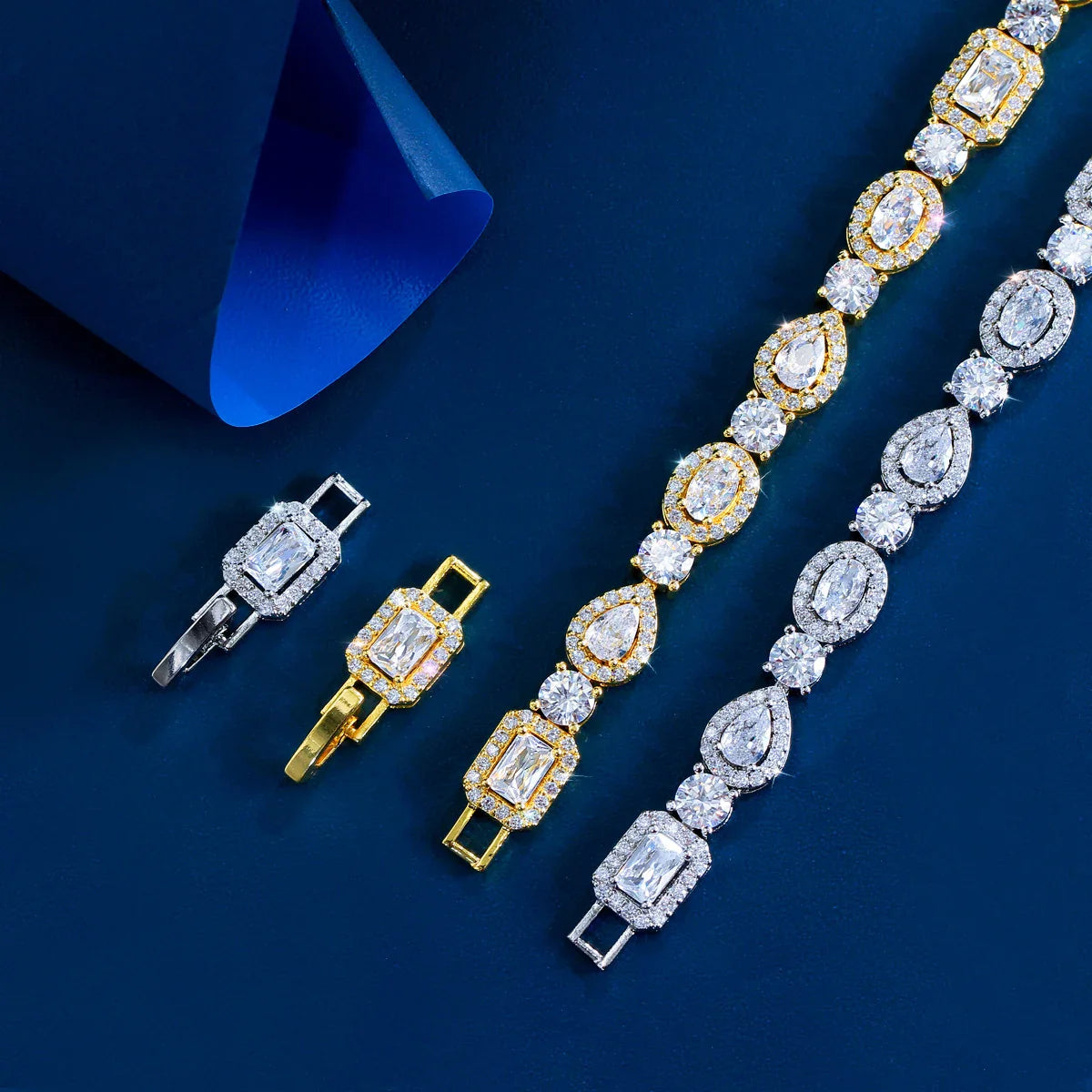 CWWZircons Luxury Geometric African Cubic Zirconia Bridal Wedding Engagement Bracelet for Women Silver Color Party Jewelry S0173