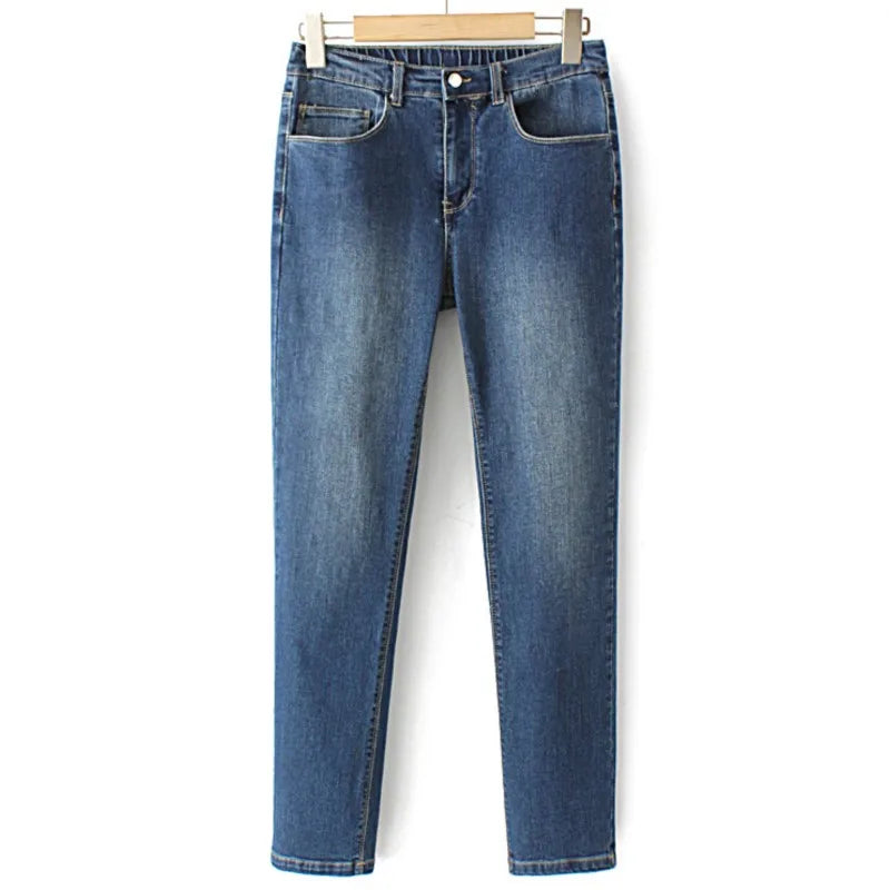 Autumn Clothes Women Drainpipe Jeans Plus Size Simple Slim Stretch Denim