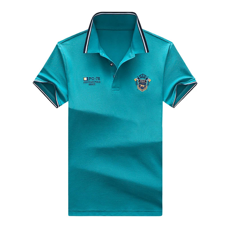 New Men's Casual Embroidery Short Sleeve Polo Shirt Fashion Solid Color Top