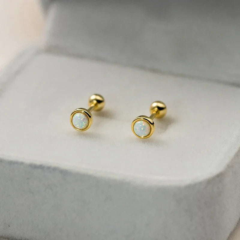 WANTME 925 Sterling Silver Simple Luxury Opal Screw Bead Stud Earrings for Women Fashion Ear Bone Piercing Jewelry Accessories