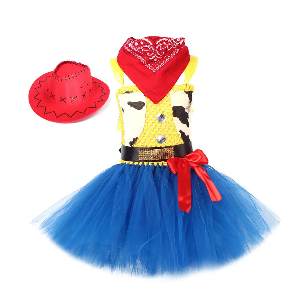 Buzz Lightyear Girls Cosplay Tutu Dress Cow Frocks Jessie Toy Story Costumes BO Peep Woody Vestidos Party Halloween Kids Clothes