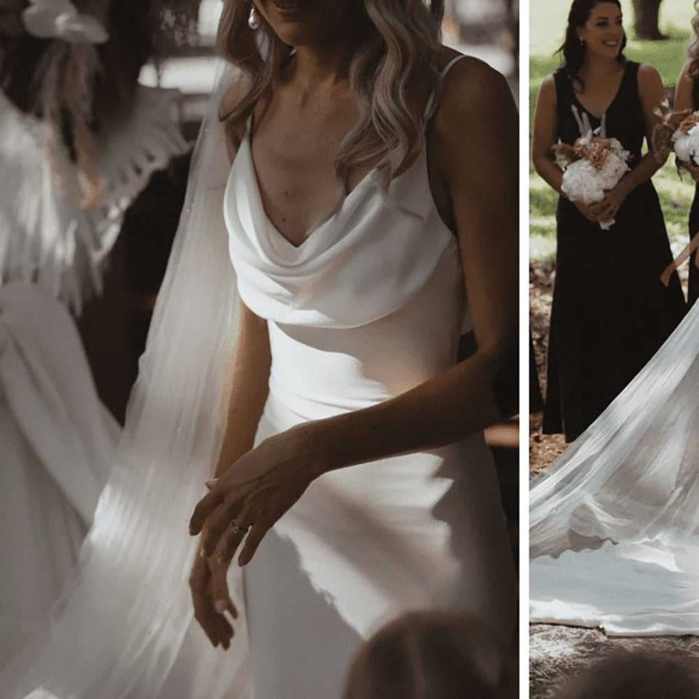 White Bridesmaid Dresses: Wedding Gown For Brides Simple Backless Draped Satin