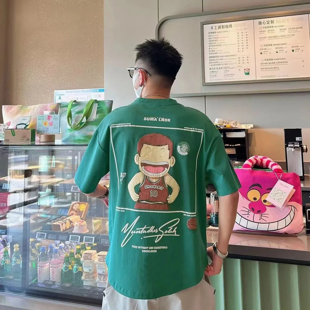 【M-8XL】Men's Oversized Tee Casual Loose Japanese anime slam dunk Printed T-shirt Suitable Men Women