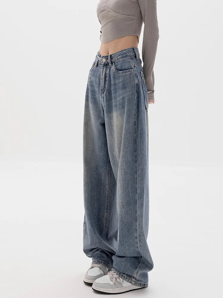Baggy Jeans Women High Waisted Jeans Wide Leg Denim Pants Light Blue Loose Trousers
