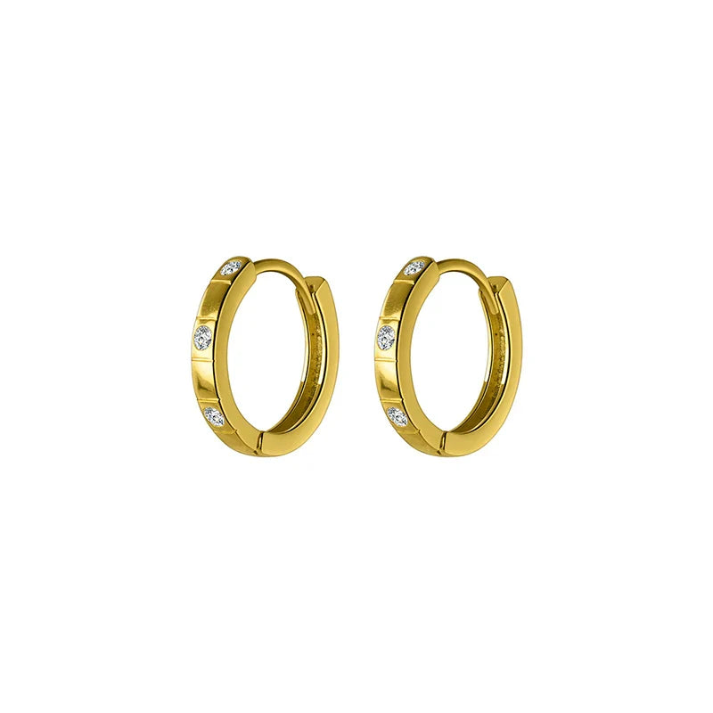WANTME 925 Sterling Silver Statemnet Gold Plaid Simple Huggies Ear Buckles Elegant French Piercing Hoop Earring for Women Jewelr