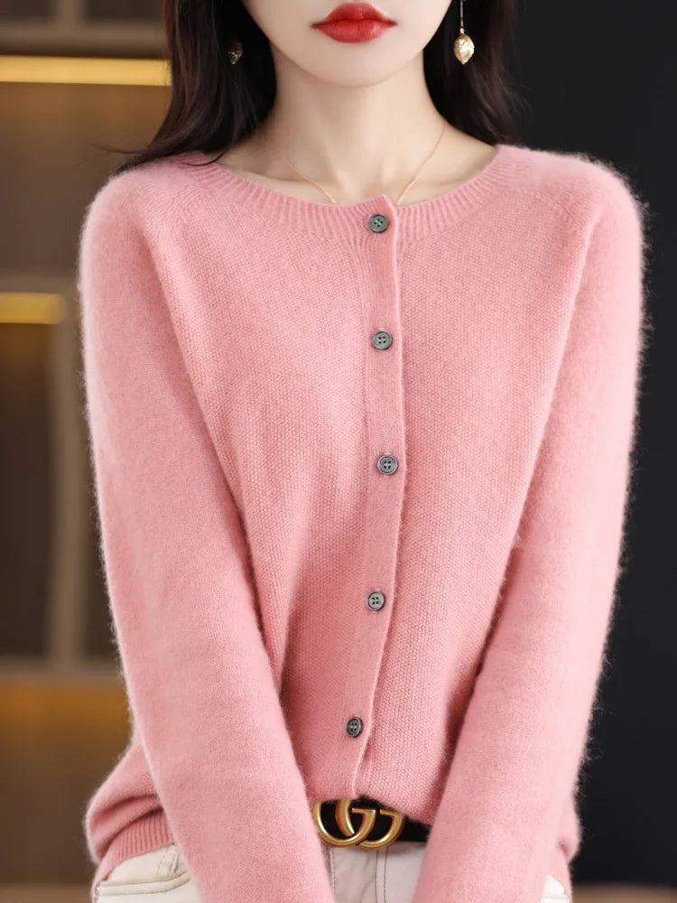 Long Sleeve 100% Merino Wool Sweaters Cashmere Cardigan Spring Autumn Women