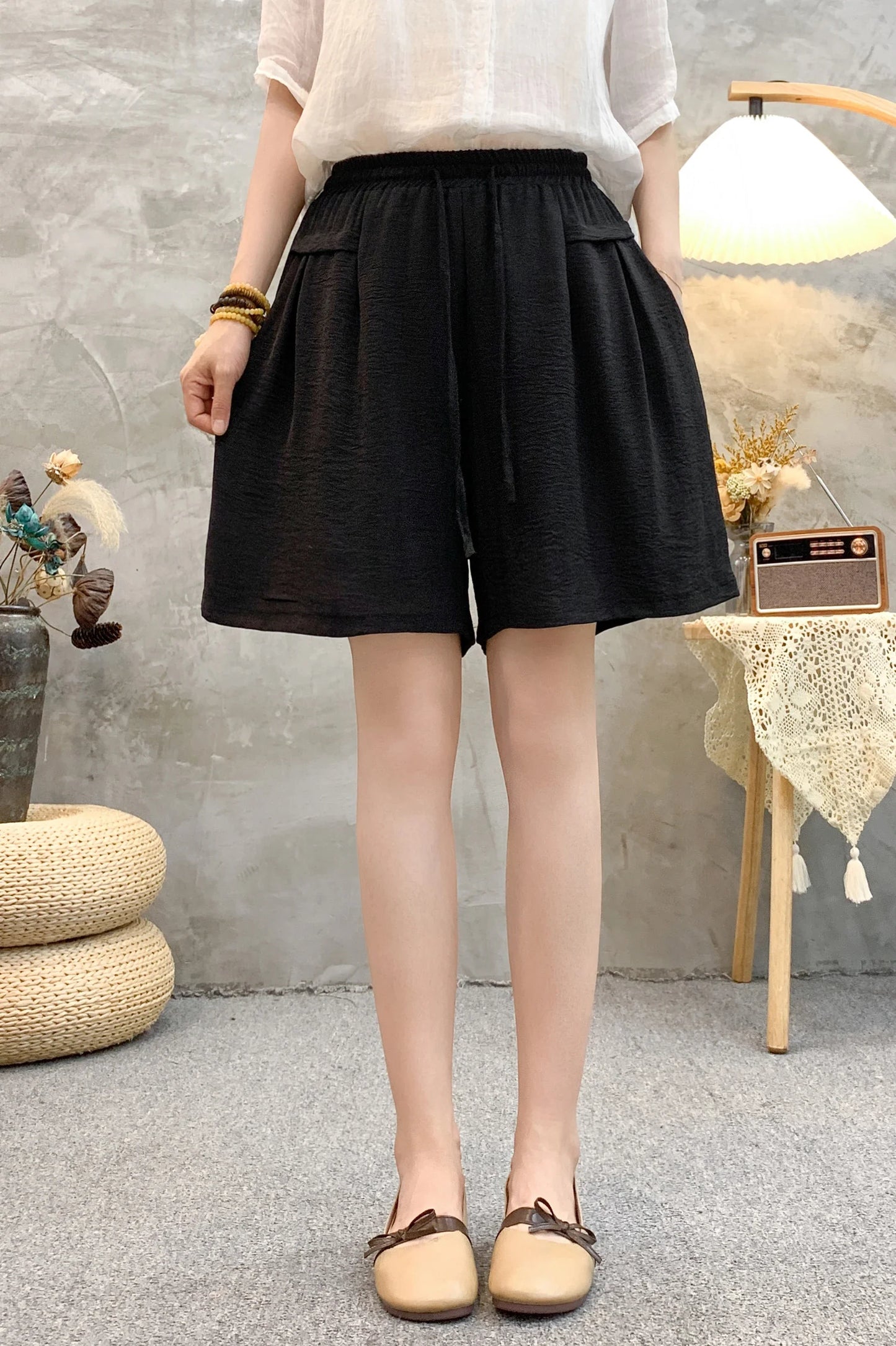 Plus sizeIce Silk Elastic Waist Wide-Leg Shorts Female Summer High Waist Drape Korean Casual Loose Soft Women's Shorts