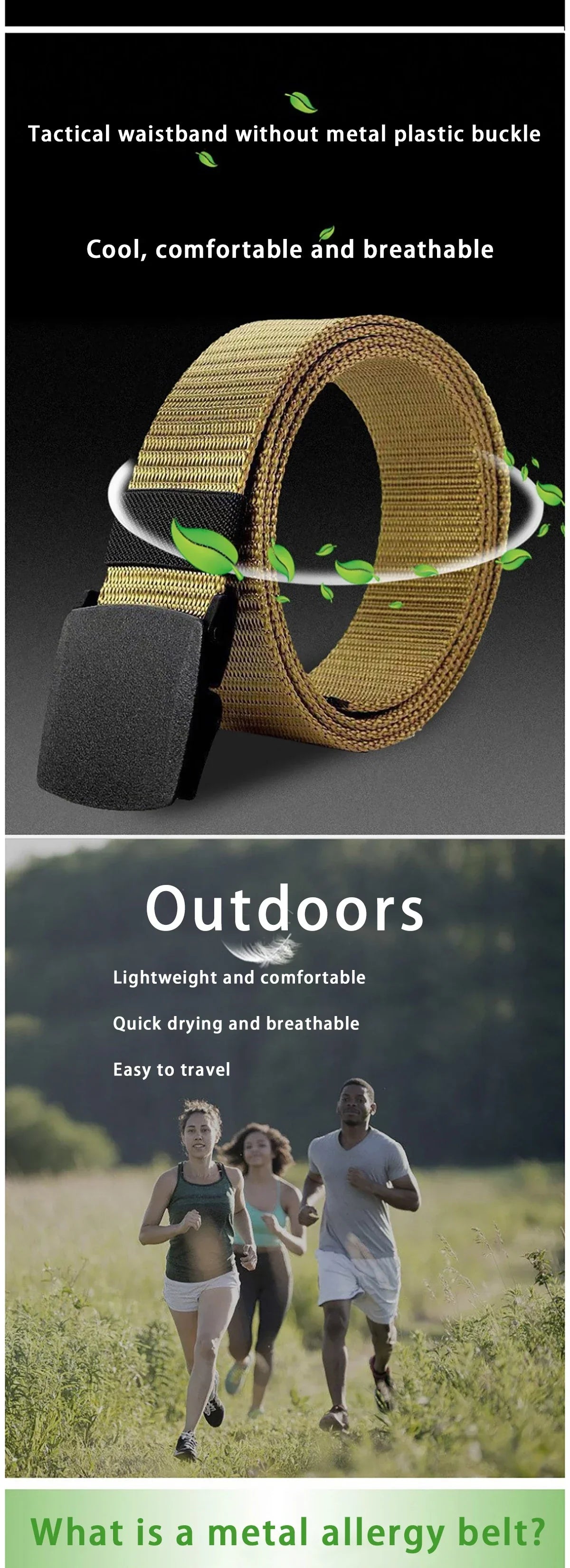 Nylon Belt Automatic Buckle Outdoor Sports Multifunctional Tactical Canvas Belts Light Comfortable Non-metal Belt For Men Women