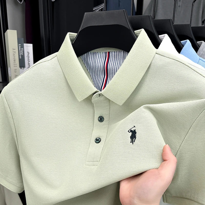 100% pure cotton short sleeved men's polo shirt summer fashion high-end brand pony embroidery golf top casual business T-shirt