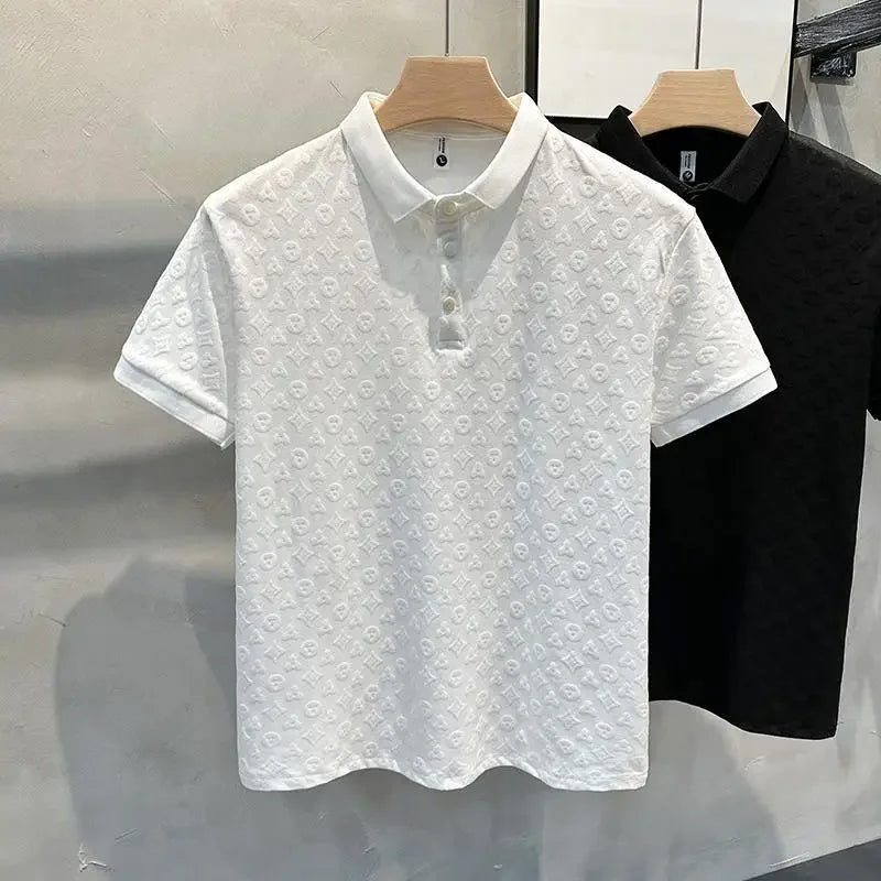 Summer New Men's Lop-up Hollow Short-sleeved Polo Tee Shirt Ice Silk Breathable Business Fashion T-Shirt Male Brand Clothes