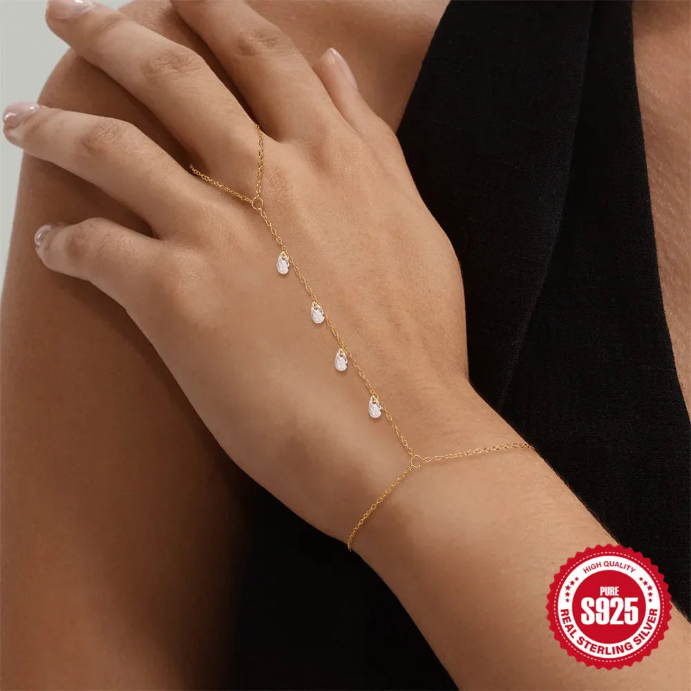 ROXI 925 Sterling Silver Heart/Star Zircon Bracelet With Finger Design For Women Hand Chain Accessories Party Jewelry Gift