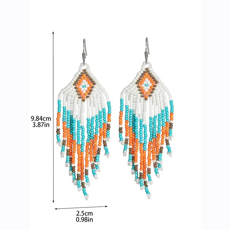 MYYA  White Rice Beads Earrings For Women Retro Boho Tassels Water Drop Earrings Exaggerated Ethnic Style Earrings Jewelry