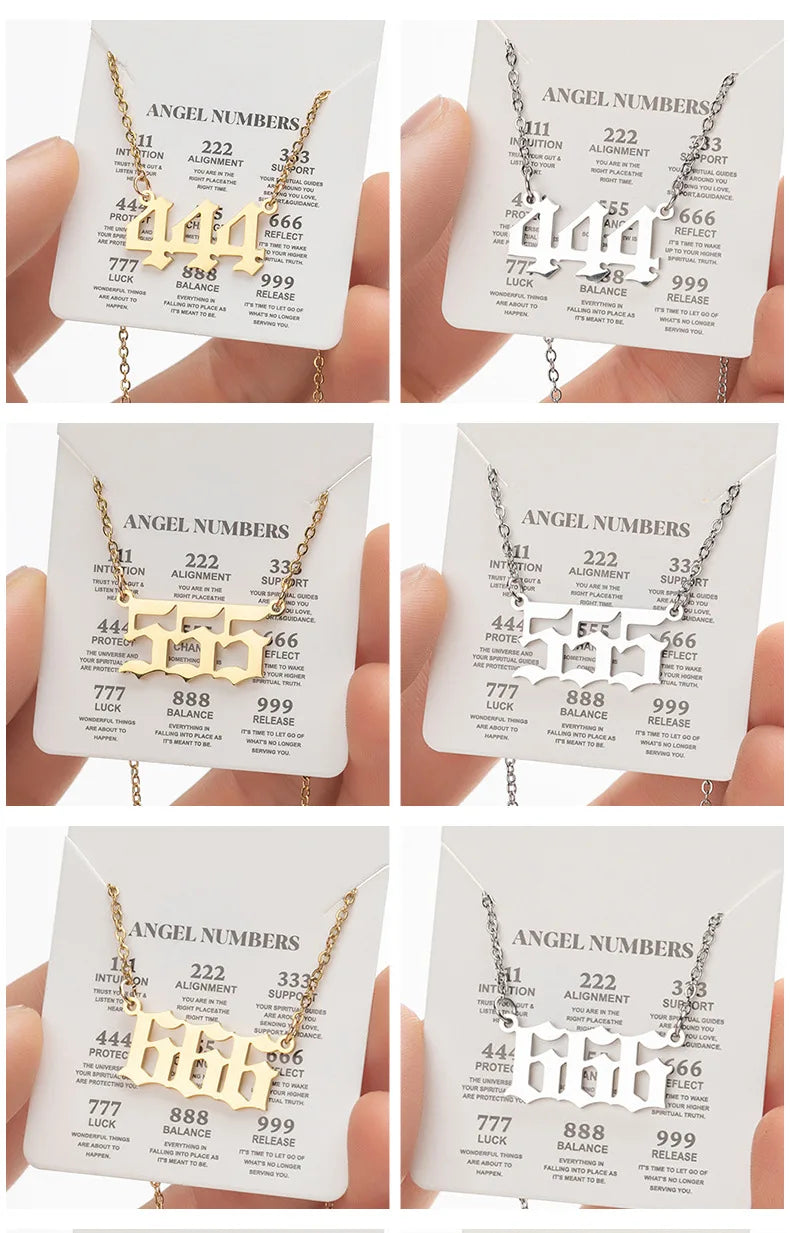 Stainless Steel Angel Number Lucky Numbers Necklaces 111 222 333 444 555 777 888 999 666 000 Pendant Necklace Charms Jewelry