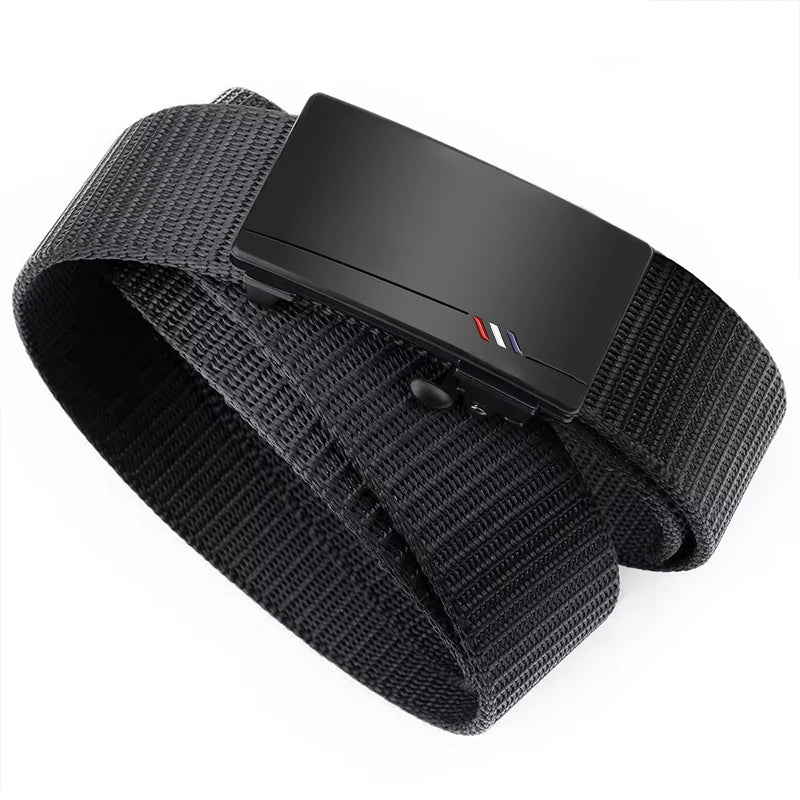 2pcs Men's Belt Outdoor Leisure Sports Belt Toothless Quick Release Automatic Buckle Quality Black Belt