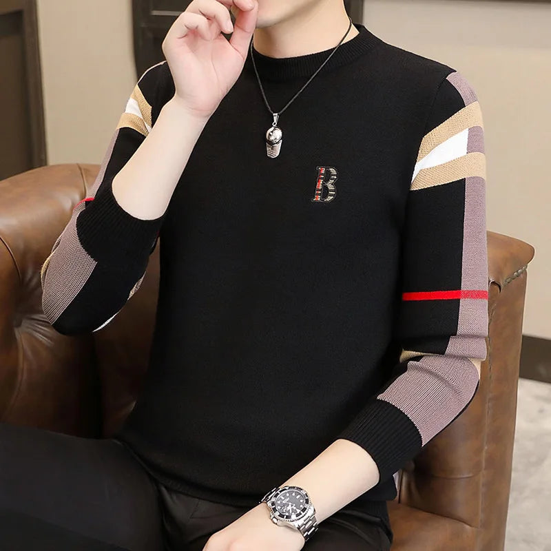 Autumn/Winter Fashion Luxury Men's Classic Casual Stripe Checkered Pullover