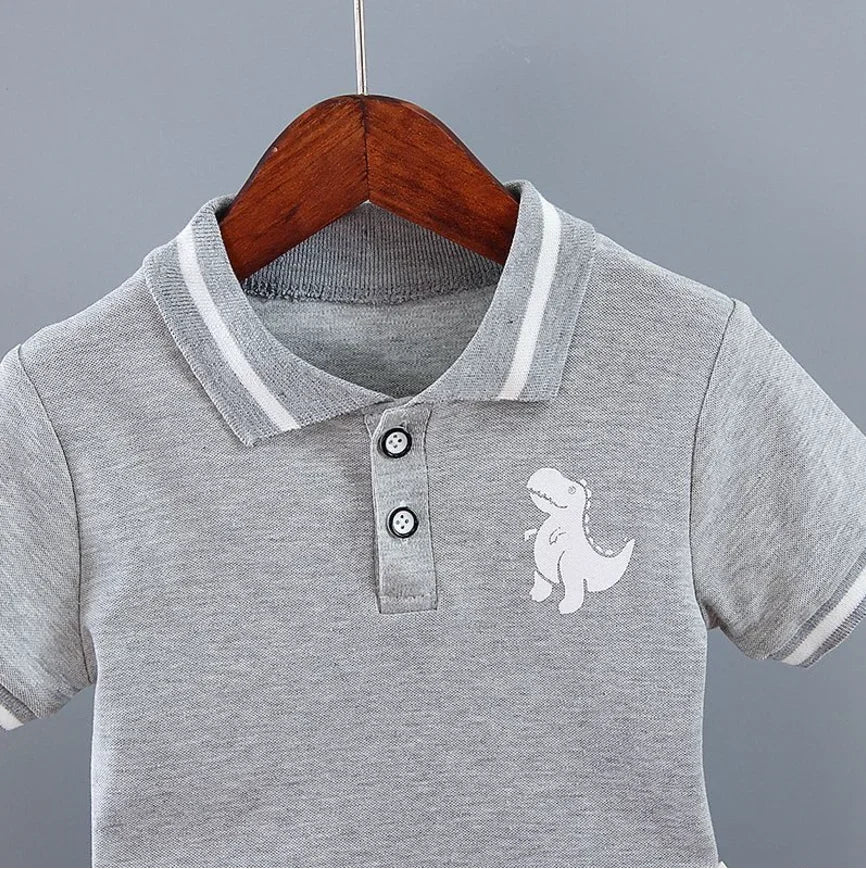 Infant Baby Boy Sets Summer Clothing Casual Sport Suit POLO Shirt + Shorts 2Pcs Set Boys Kids Grey Dinosaur Print Tracksuit