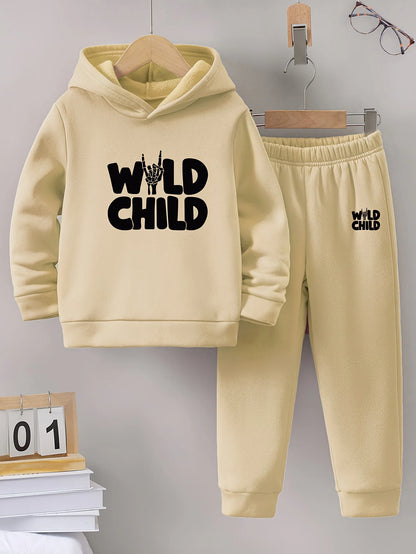 2set Autumn and winter new casual comfort sports style warm boys printed warm lining hoodie and tracksuit pants