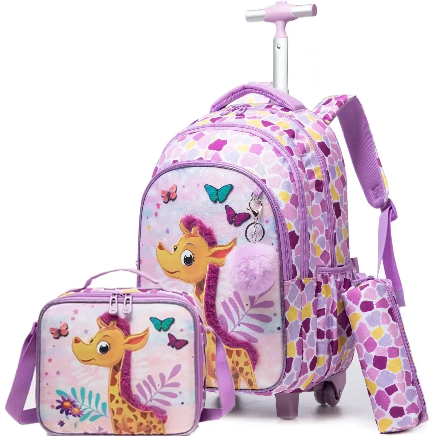 Children's Wheeled Backpack Bag Set with Lunch Box School Rolling Backpack Bag with Wheels School Trolley Backpack Bag for Girls