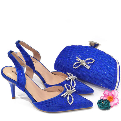 Italian gold Shoes And Bag Sets For Evening Party With Stones