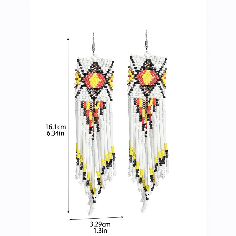 MYYA  White Rice Beads Earrings For Women Retro Boho Tassels Water Drop Earrings Exaggerated Ethnic Style Earrings Jewelry