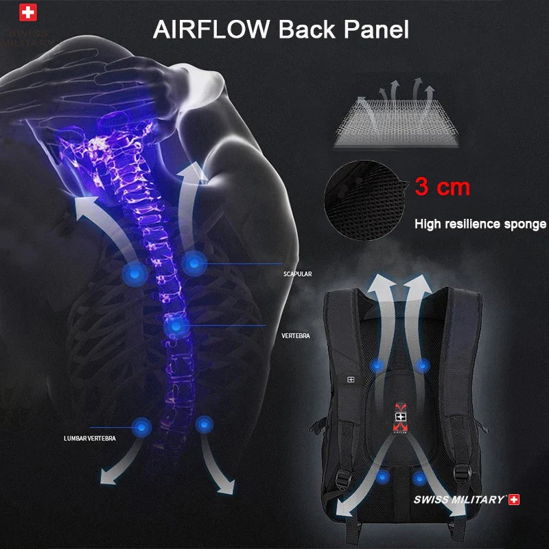 SWISS MILITARY Fashion Travel Multifunction Large Capacity Male Bag Usb Charging Waterproof 23 inch Laptop Backpack Men Mochila
