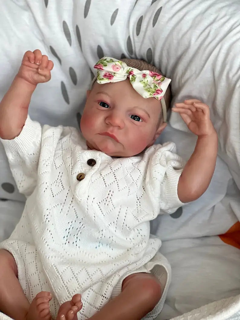 NPK 49CM Newborn Baby Doll Reborn Levi Awake Soft Silicone Flexible 3D Skin Tone with Visible Veins Hand Paint Hair Doll