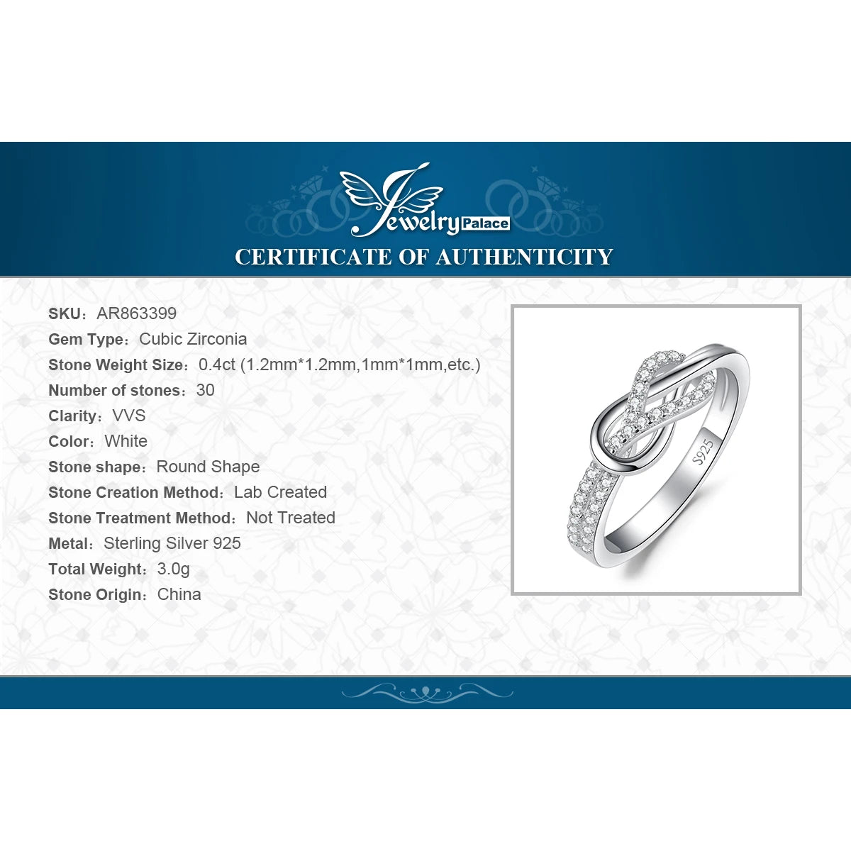 Infinity Love Knot Gemstone 925 Sterling Silver Statement Ring for Woman Fashion