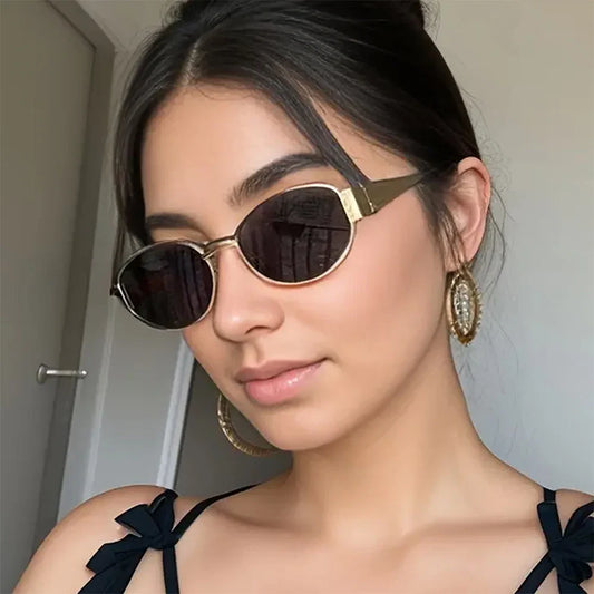 Luxury Small Oval Sunglasses Men Women Brand Design Metal Round Sun Glasses Classic Reto Casual Driving Shades