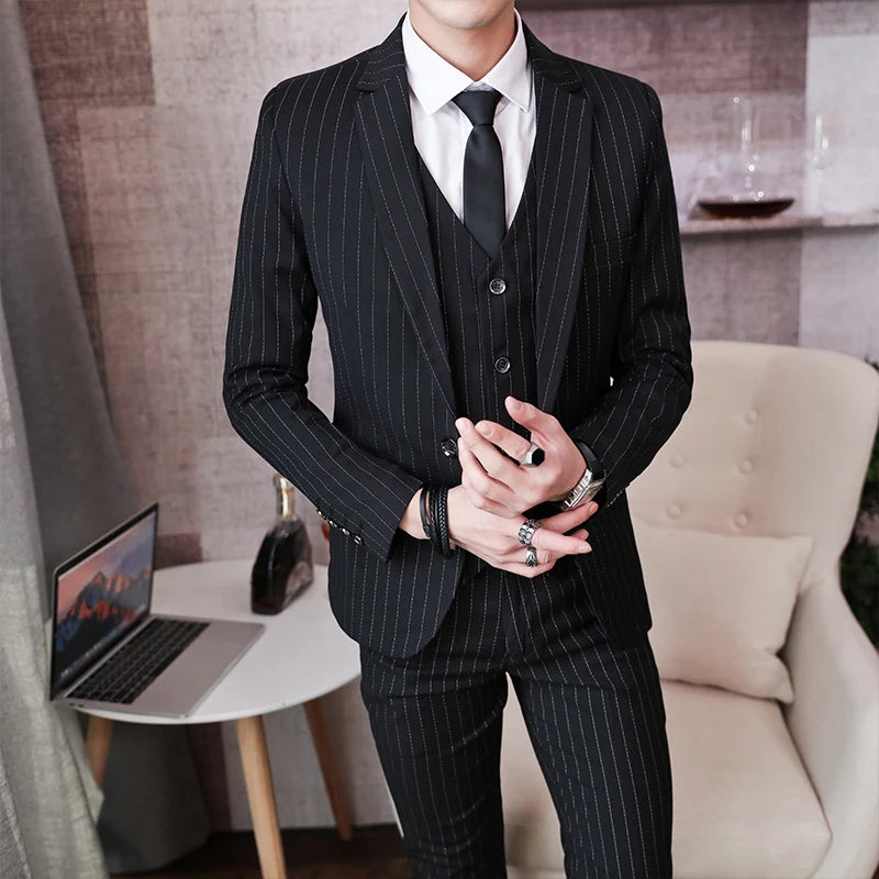 Tuxedo for Mens: Explosive Striped Casual Suit Men's Three-piece Set Young Handsome