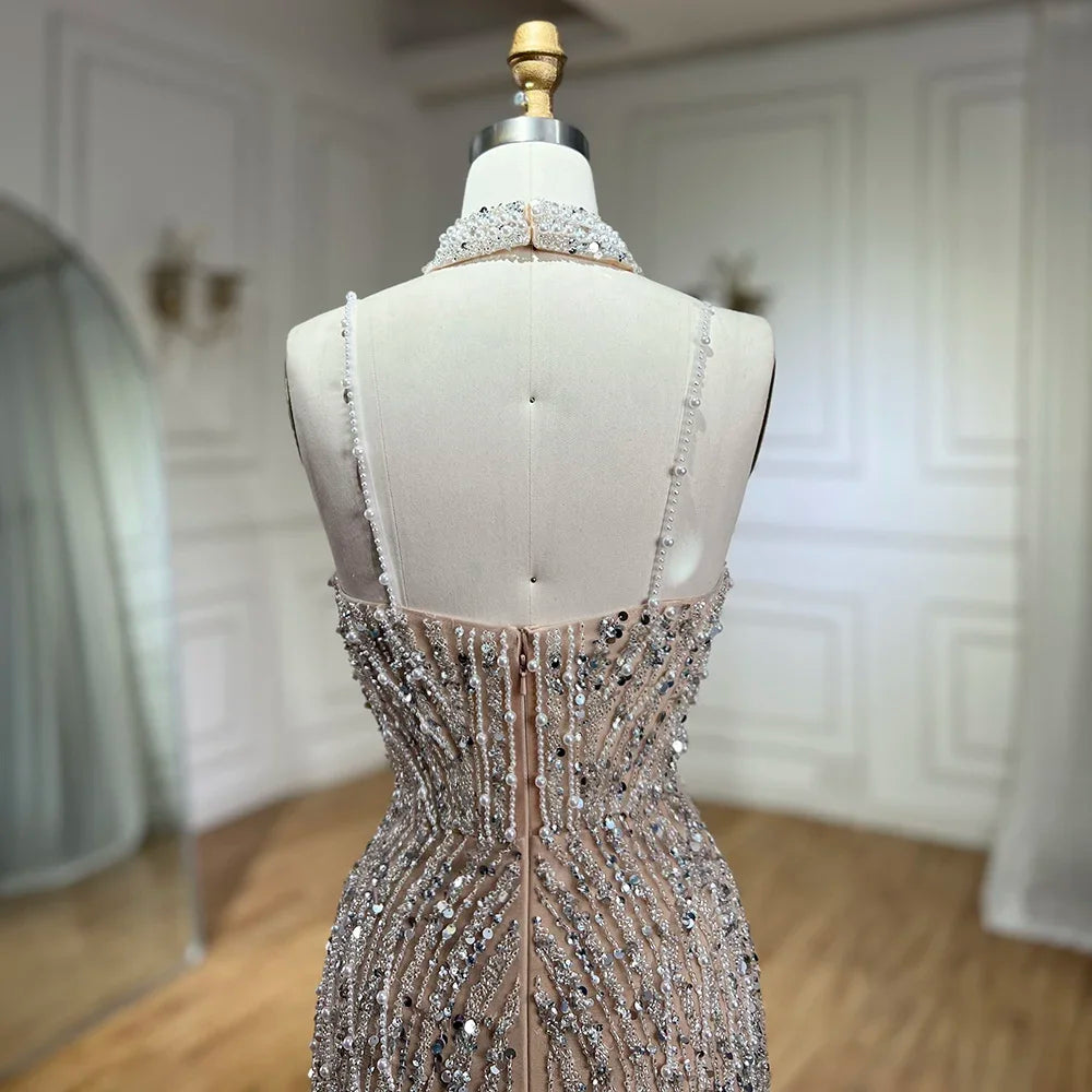 Homecoming Dresses: Spaghetti with split Strap Beaded Evening Dresses