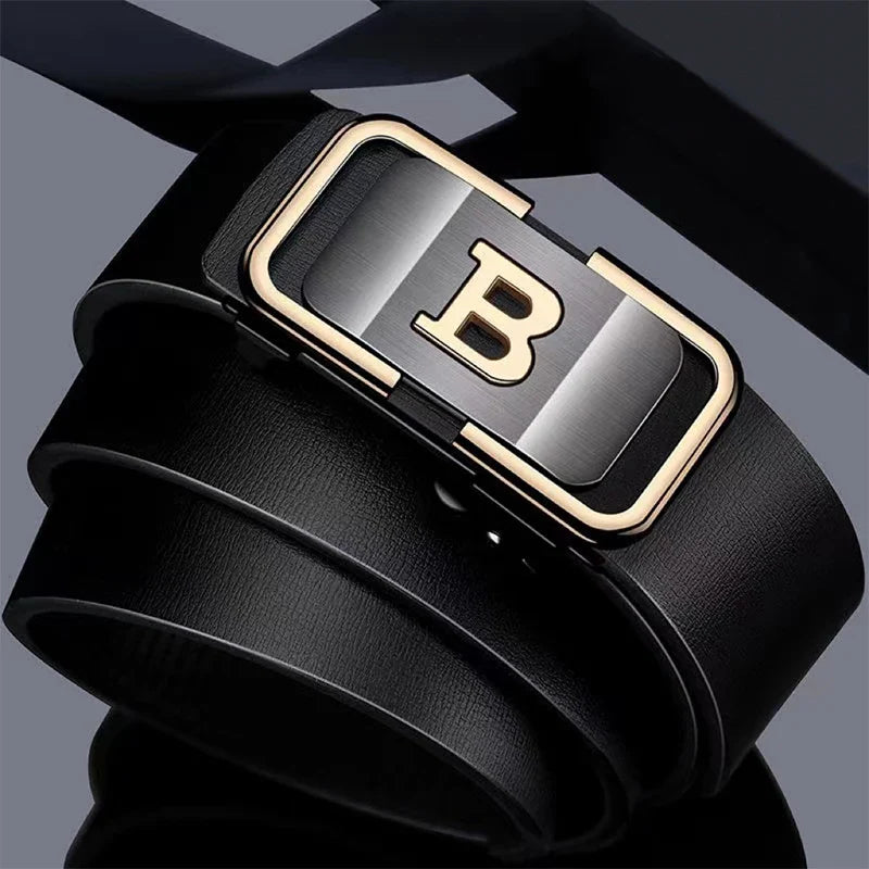 JIFANPAUL New Fashion Men's Belt Toothless Automatic Buckle Belt Alloy Letter Button for Business Fashion High Quality Men'Strap