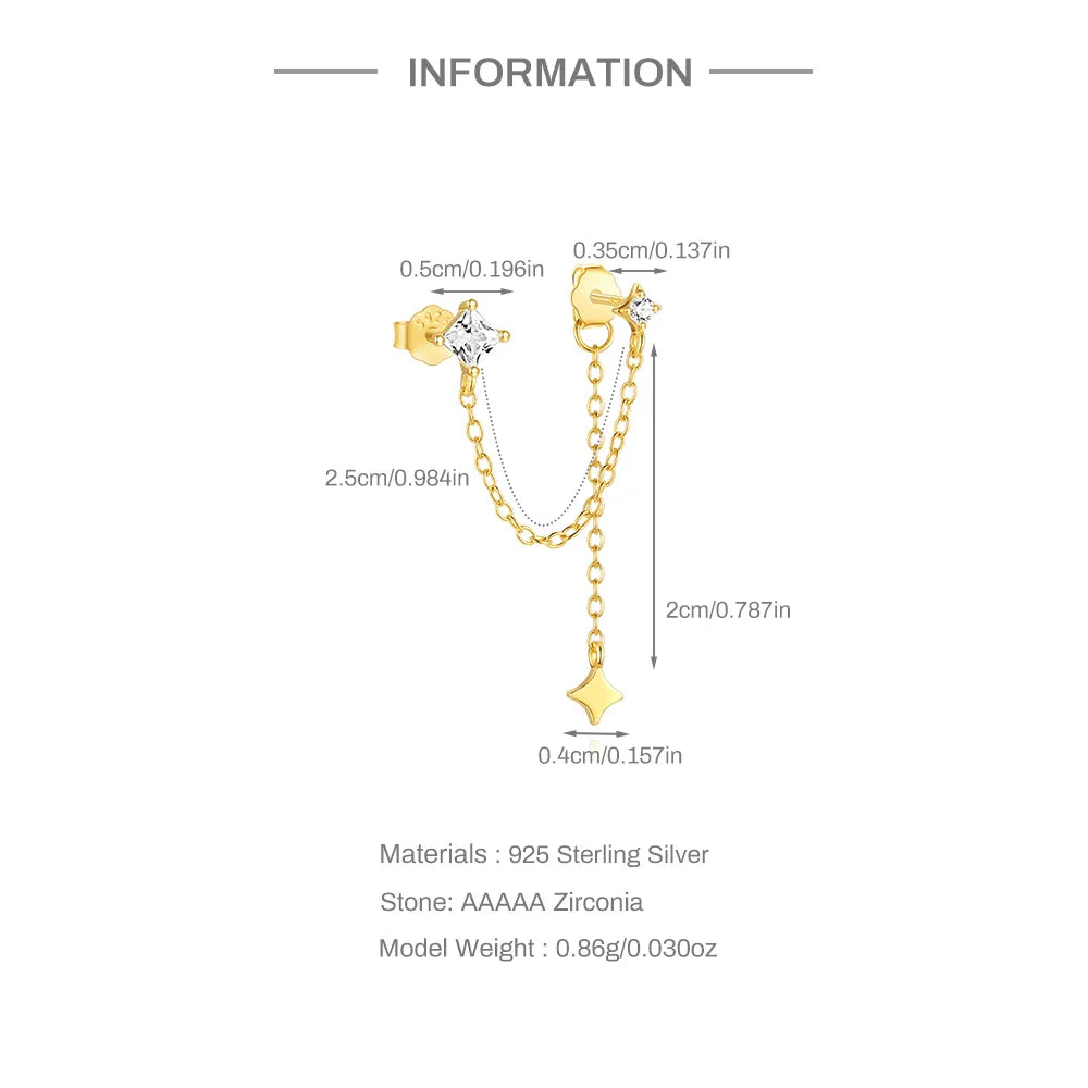 CANNER 1PC 925 Sterling Silver Horse Eye Chain Tassel Zircon Drop Earrings For Women Ins Minimalism Geometric Earrings Gift