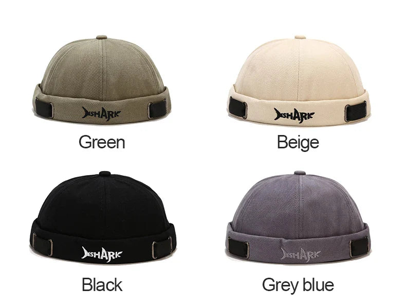 Bocca Embroidery Docker Cap Without Visor Shark Letter Brimless Caps Beanies Dome Adjustable Skullcap Solid Color Fashion Hat