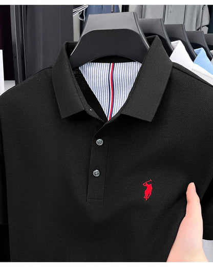 100% pure cotton short sleeved men's polo shirt summer fashion high-end brand pony embroidery golf top casual business T-shirt