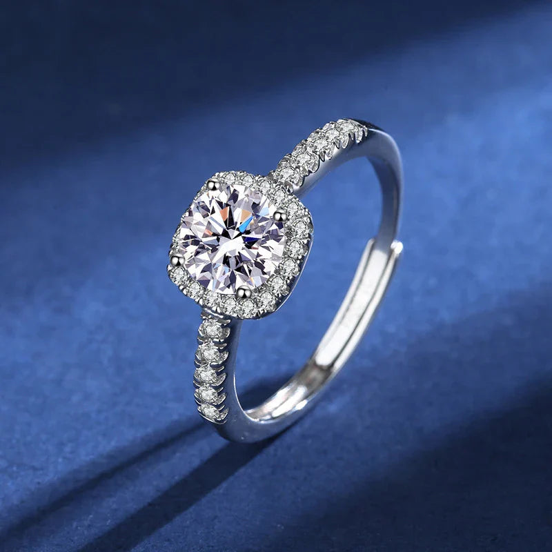 NEW 100% Real Moissanite Ring D VVS1 Pass Diamond Test Pen Adjustable Size S925 Sliver GRA Certificate Wedding Rings for Women