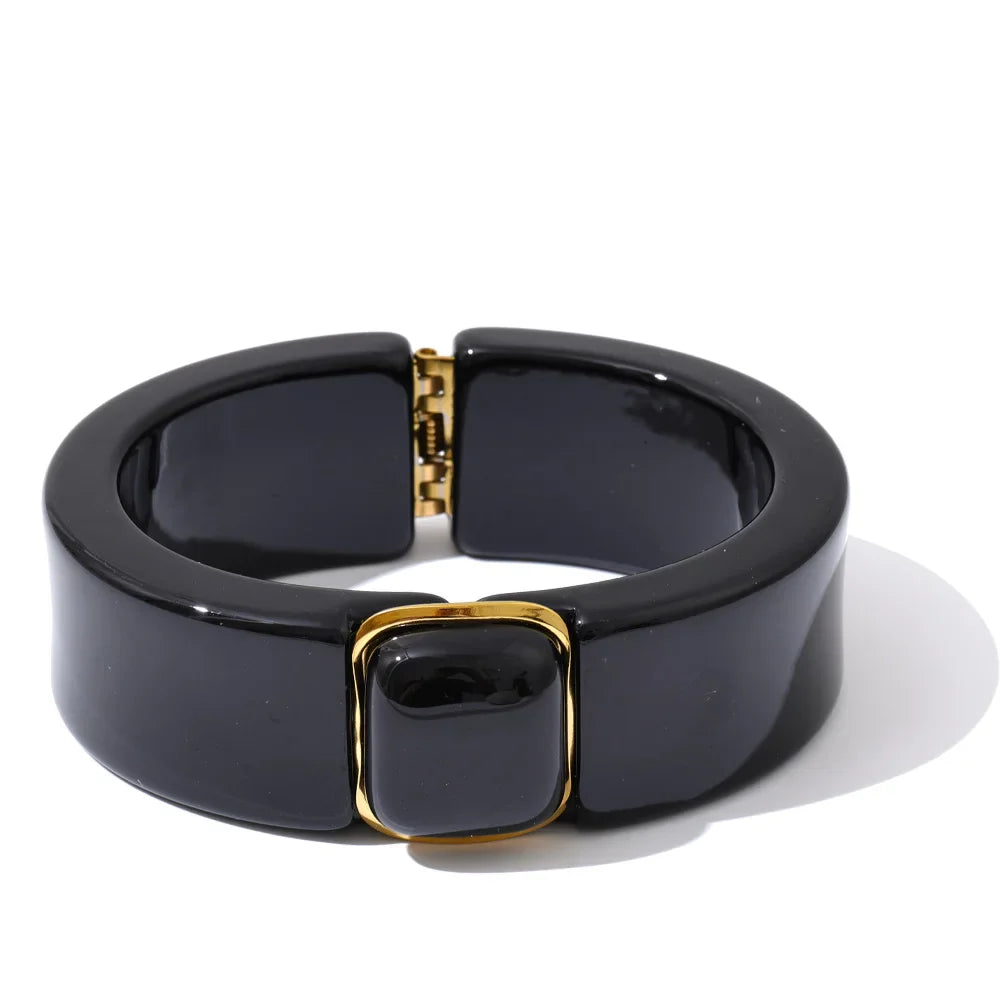 Yhpup 66mm Green Pink Brown Purple Acrylic Thick Bracelet Bangle for Women Stainless Steel Arrivals 2025 Wrist Jewelry Gift