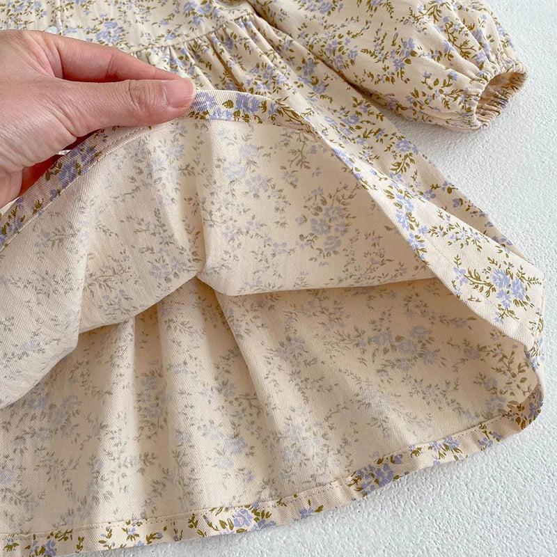 Sweet Kids Baby Girls Long Sleeve Flower Printing Princess Dress Autumn Baby Girls