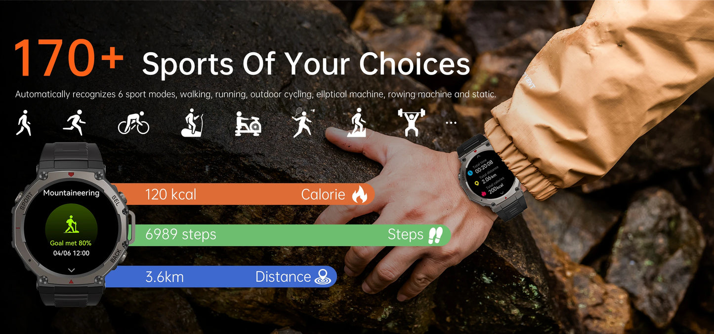 T-Rex 3 Ultra GPS Smart Watch 5 ATM Waterproof Built-in Dual-band GNSS Compass Military 170+ Sport Smartwatch Men 2025 New Watch