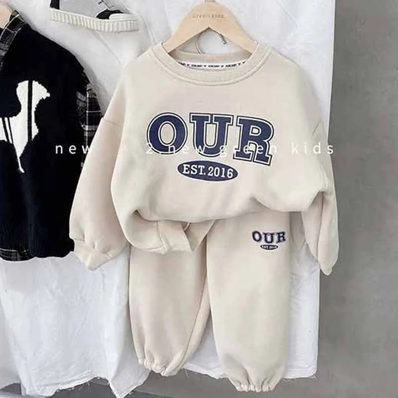 2-6 Years Boys Round Neck Sweater Sets Boys Warm Casual Loose 2Pcs Autumn Spring New Children's Long-Sleeved Letter Sports Suit