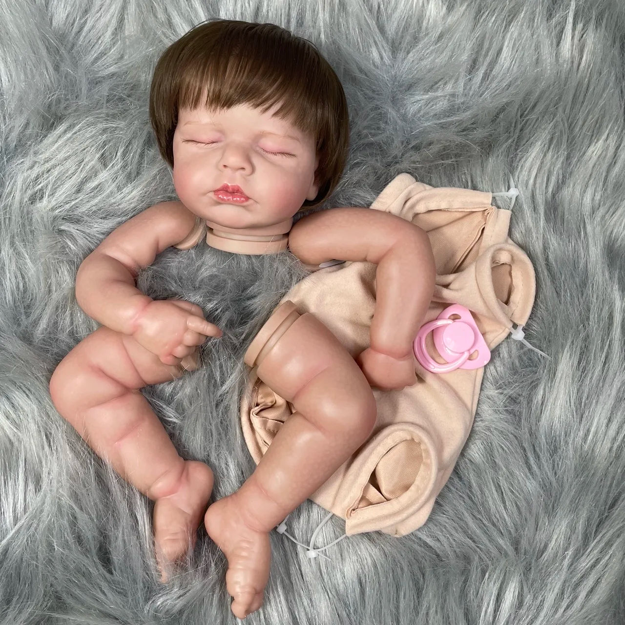 20Inch Painted Reborn Doll Kit LouLou With Rooted Hair and Cloth Body Unassembled DIY Doll Parts Toy