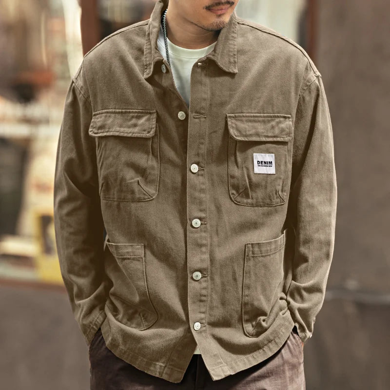 men's spring and fall American heavy retro denim jacket loose casual cargo jacket
