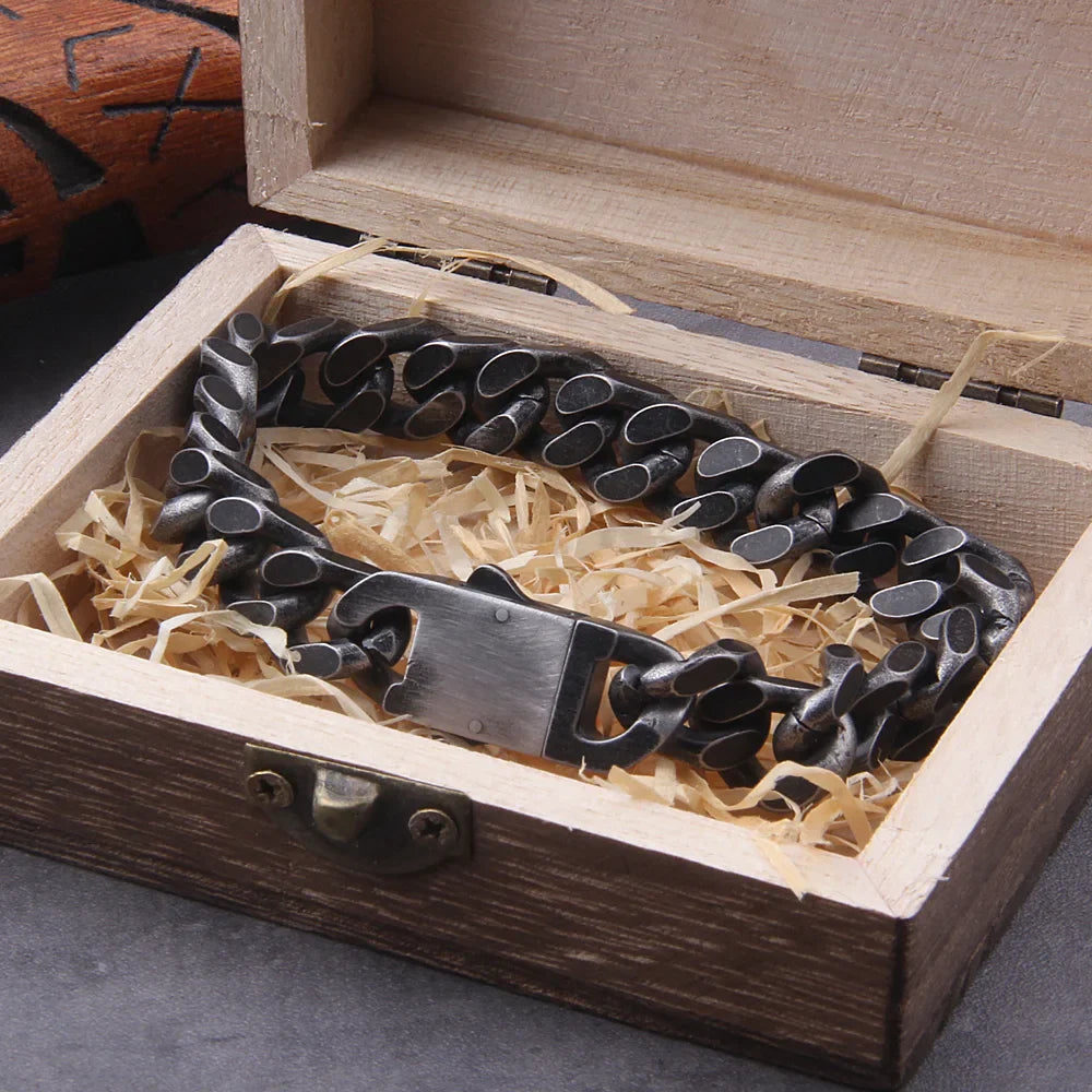 Vintage Black Men Bracelet Stainless Steel Curb Cuban Link Chain Hiphop Trendy Handmade Wholesale Jewelry with Box As Men Gift