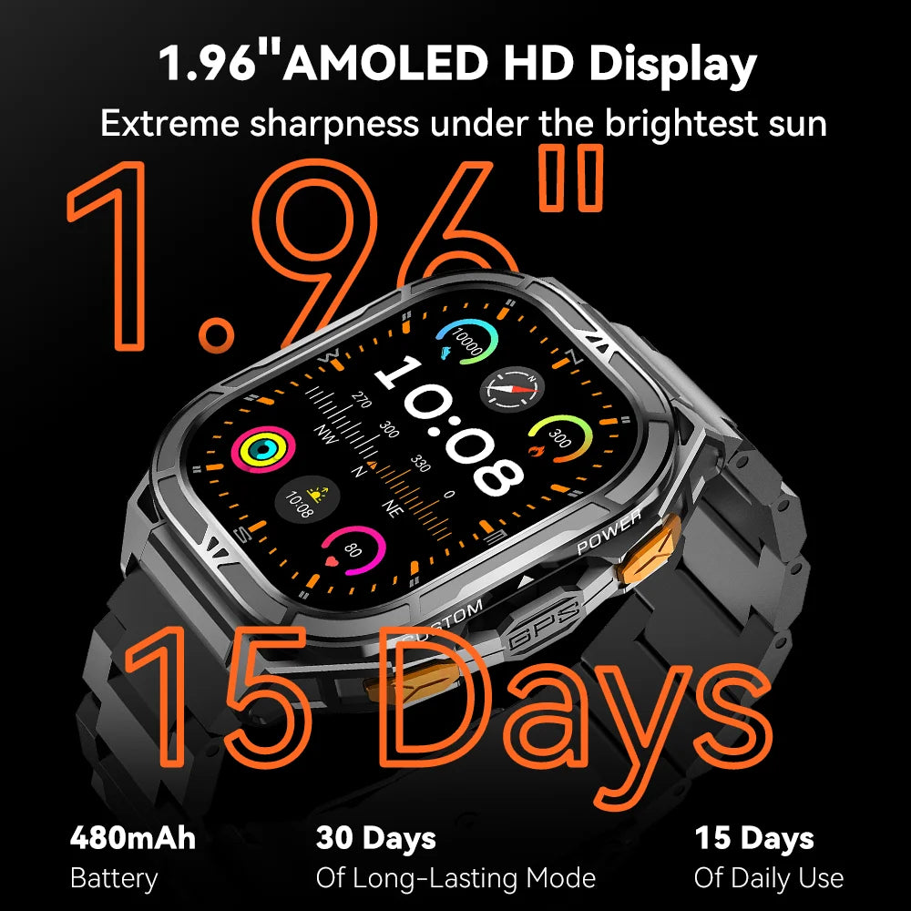 Cubot GT 3 Smart Watch, 5ATM Waterproof, 1.96-inch AMOLED, Blood Oxygen, Fitness Tracker Heart Rate GPS Sport Smartwatch for Men