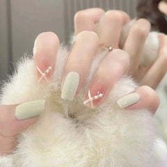 Wear Nail Finished Three-Dimensional Drill Blush Pearl Simple Versatile Milky White Removable False Nails