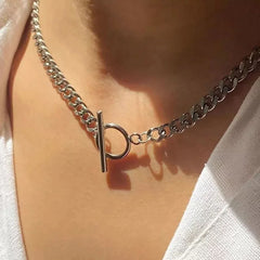 Fashion Chunky Chain Necklace Women Simple Toggle Clasp Stainless Steel